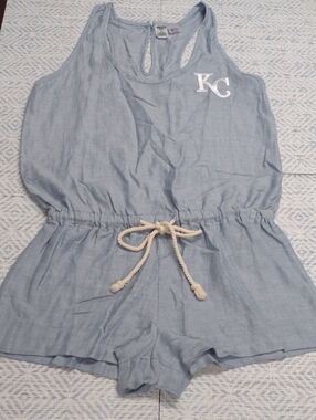KC Knit Sleeveless Light Blue Romper with Drawstring Waist